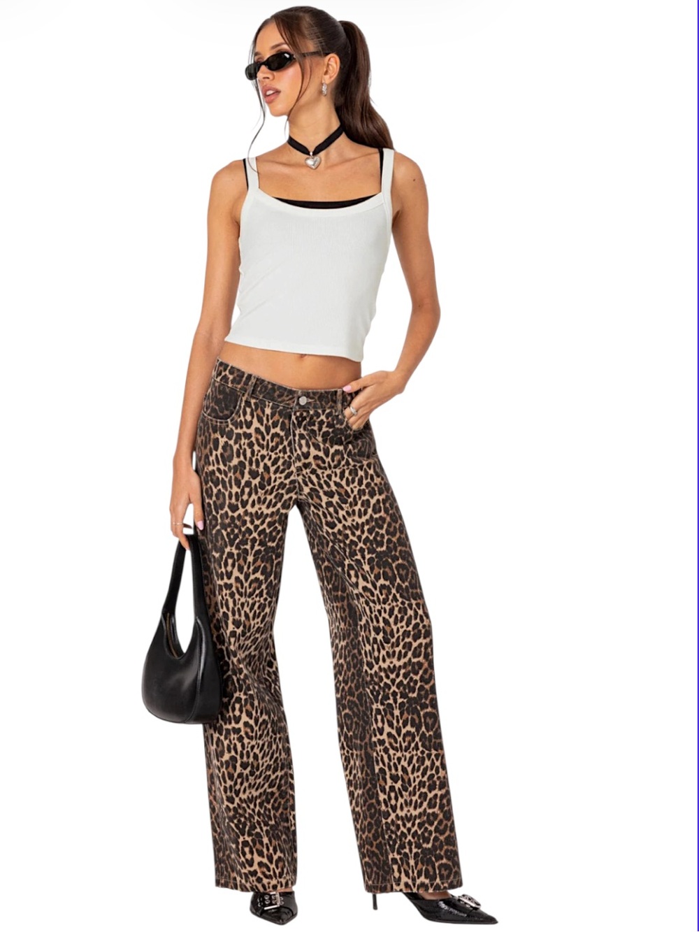 Edikted Leopard Print  Low Rise Baggy Jeans Size XS NWT
